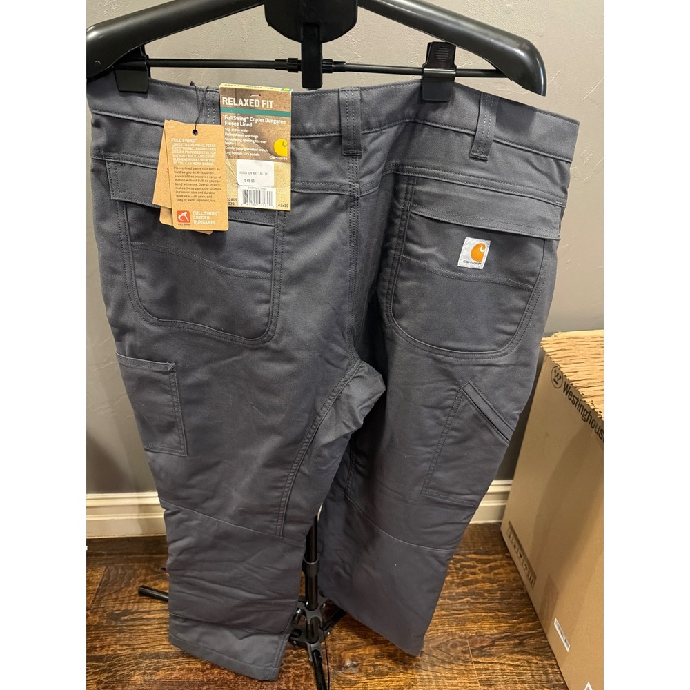 Carhartt Mens Full Swing Cryder Dungaree Fleece Lined Pants Grey 102805 42x30